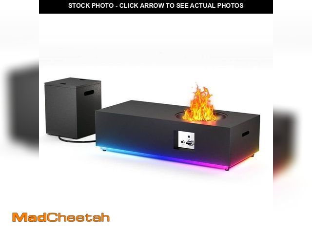 Lot 74-12939315 - eVita 48 in. W 50000 BTU coating Steel Propane Outdoor Fire Pit Table with LED Light, Lid, Rocks, Co...