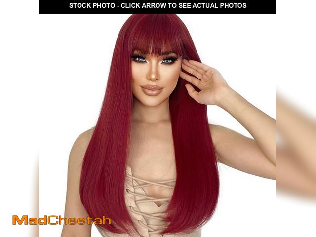 Lot 74-12306131 - ENTRANCED STYLES Red Wigs for Women Long Straight Red Wig with Bangs Synthetic Burgundy Wig Colored ...