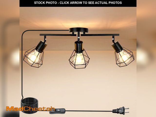 Lot 74-13570059 - HiBay Track Lighting Plug in, 3-Light Directional Ceiling Light Fixture Black, Farmhouse Plug-in Tra...