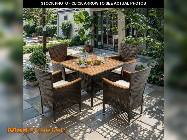 Lot 74-12694651 - (Table Only)RoyalCraft Patio Wicker, Water-Resistant Rattan Outdoor Dining Table with Wood Table Top...