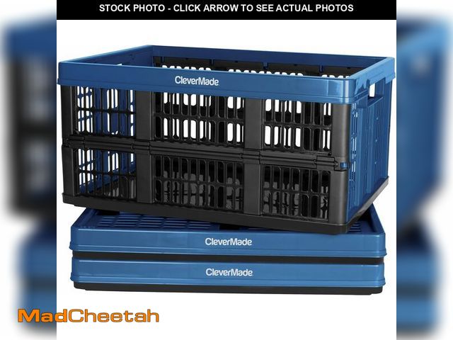 Lot 74-14349298 - CleverMade Collapsible Utility Crates, Ocean, 3 Pack, 45L/11 Gal, 66 lbs Capacity, Stackable Contain...