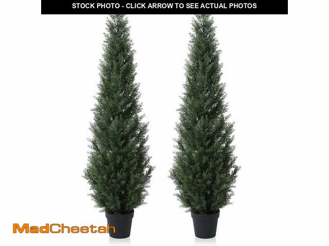Lot 74-14259064 - DR.Planzen Artificial Cedar Tree 2 Pack 5 ft Artificial Cedar Topiary Trees for Outdoors Potted Fake...