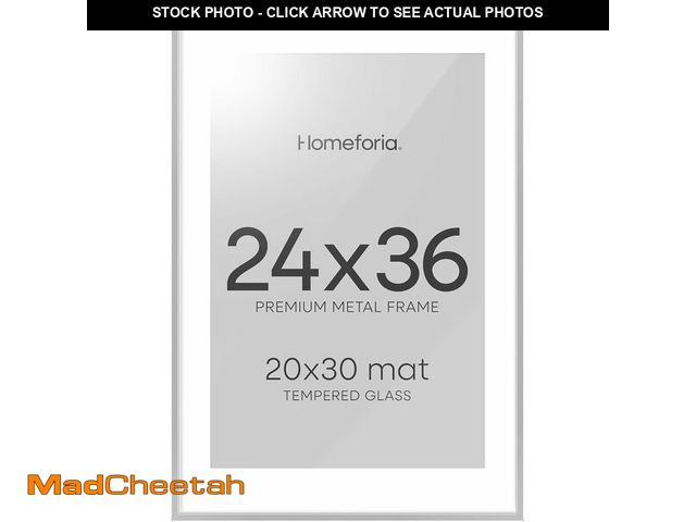 Lot 74-13835948 - Homeforia Poster Silver Frame 24x36, High End Metal 24 x 36 Large Picture Frame with Mat 20 x 30 Pho...