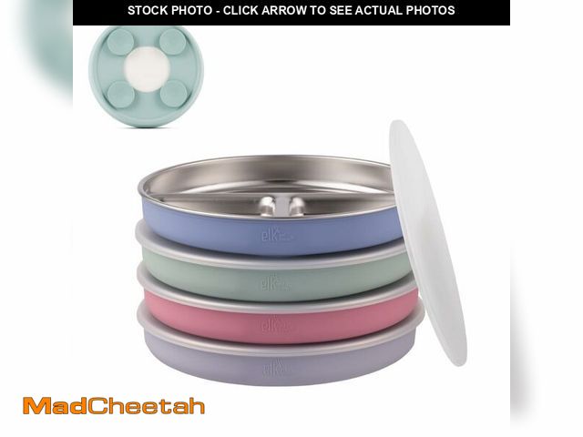 Lot 74-14146954 - Elk and Friends Stainless Steel Divided Plates with Silicone Sleeve for Babies &amp; Toddlers | Lids...