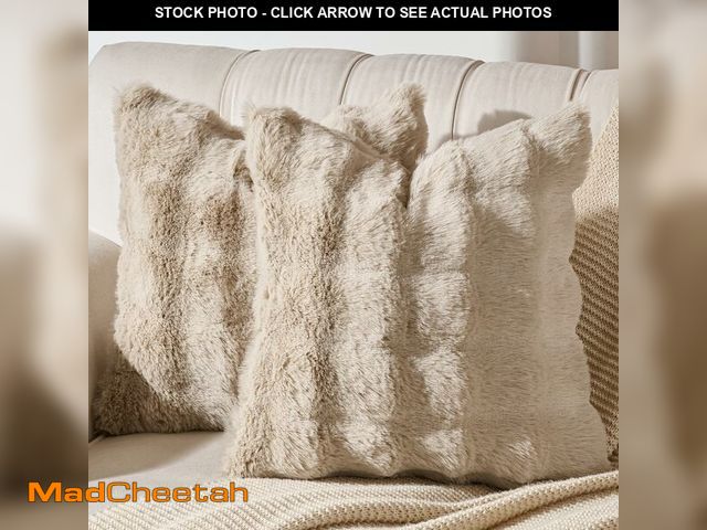 Lot 74-13540033 - AmHoo Pack of 2 Throw Pillow Covers 3D Dense Faux Rabbit Fur Cozy Super Soft Fuzzy Set Case Cushion ...