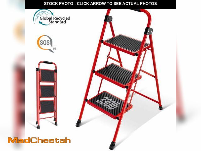 Lot 74-12891604 - KINGRACK 3 Step Ladder for Adults, Folding Step Stool with Anti-Slip Pedal, Lightweight Portable Lad...