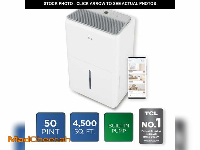 Lot 74-14350293 - (DAMAGE TO TOP) TCL 50 Pint 4,500 Sq Ft Smart Dehumidifier with Pump (White) - ENERGY STAR, Alexa/Go...