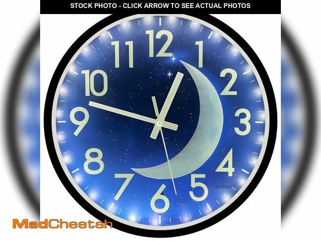 Lot 74-13951110 - JoFomp LED Glow in Dark Wall Clock, 12 Inch Silent, Blue Moon Night Light for Living Room Decor, Sou...