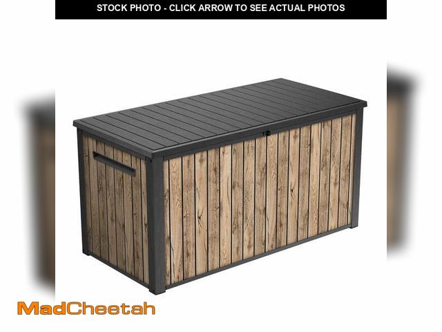 Lot 74-12648384 - Keter Signature 170 Gallon Durable Resin Outdoor Deck Box Storage Organization, Pine - UNUSED