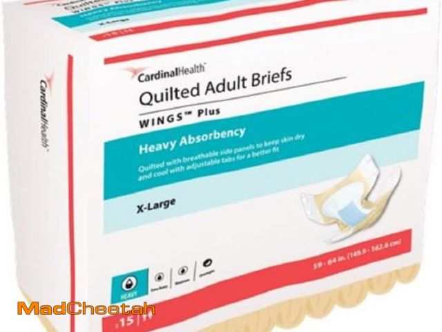 Lot 74-12482862 - Cardinal Health Quilted Adult Briefs, Wings Ultra with BreatheEasy Technology, Extra Heavy Absorbenc...
