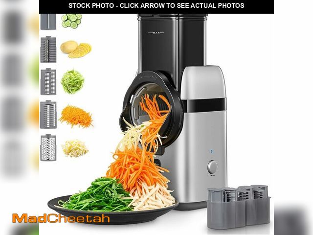 Lot 74-12435521 - Electric Cheese Grater, Large Feed Chute Electric Grater Vegetable Shredder with Multi Replaceable B...
