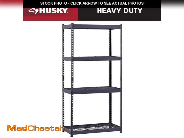 Lot 74-12594059 - Husky 4-Tier Heavy Duty Boltless Steel Garage Storage Shelving Unit in Black (36 in. W x 72 in. H x ...