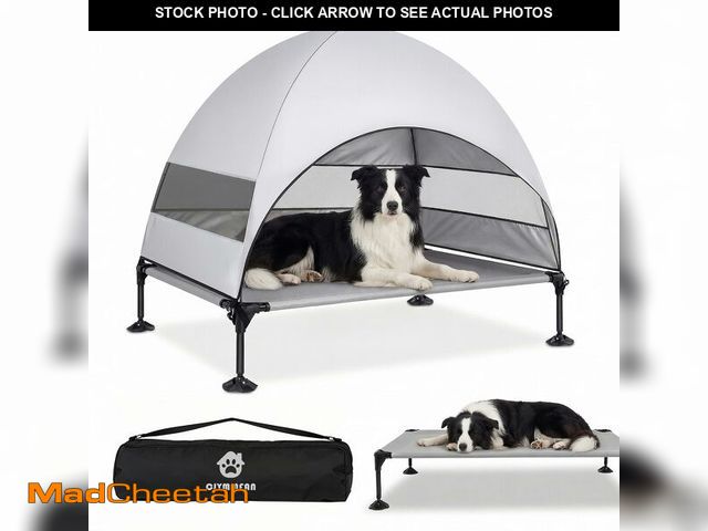 Lot 74-14047283 - Elevated Dog Bed with Upgraded Canopy, Raised Outdoor Dog Tent with Powerful Anti-Slip Feet, Portabl...