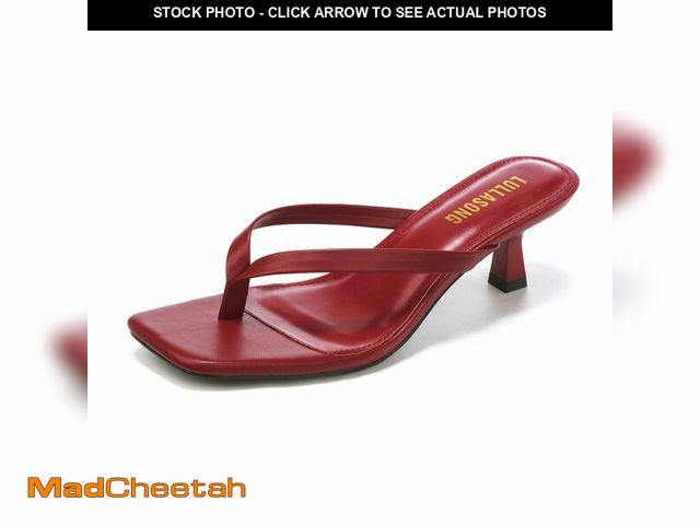 Lot 74-14149973 - LULLASONG Women's Red Kitten Heels Thong Sandals Square Open Toe Flip Flop Heels 1.8-2 Inch Heeled S...