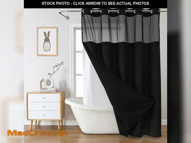 Lot 74-14208137 - eachope Black No Hook Waffle Weave Shower Curtain with snap-in Liner Replacement, 230GSM Waterproof ...