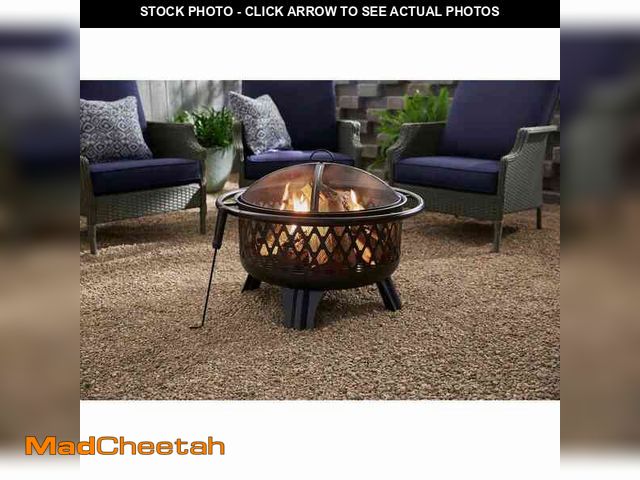 Lot 74-12516870 - Hampton Bay Piedmont 29.6 in. W Black Steel Wood Outdoor Fire Pit with Screen and Poker Included - U...