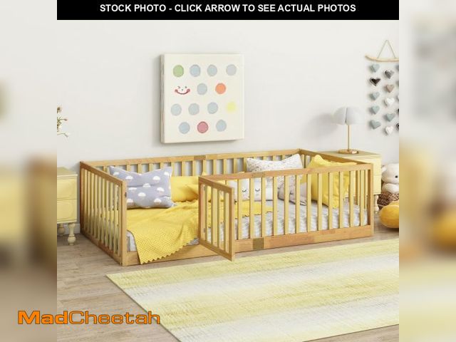 Lot 74-12262925 - Tatub Twin Floor Bed with High Rails and Convertible Door, Solid Wood Cama Montessori Bed with Slats...