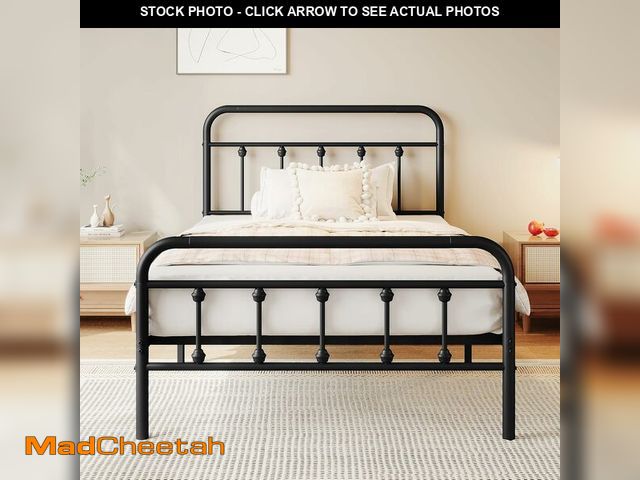 Lot 74-13710929 - zunatu Twin Size Metal Platform Bed Frame/Victorian Style Headboard and Footboard/Steel Slat Support...