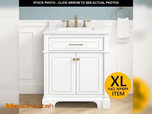 Lot 74-14392553 - (MISSING MARBLE TOP) Home Decorators Collection Melpark 30 in. Single Sink Freestanding White Bath V...