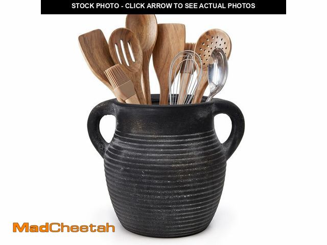 Lot 74-14146315 - Cwfutwell Rustic Utensil Holder for Kitchen Counter - Large Ceramic Farmhouse Cooking Utensil Crock ...