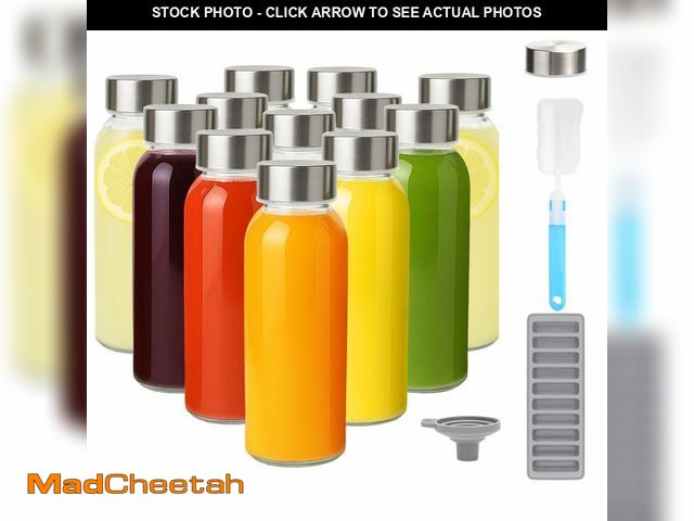 Lot 74-12719408 - Zukro Glass Water Bottles with Lids 10.5 oz, 12 Pack Clear Reusable Glass Small Juice Bottles With S...