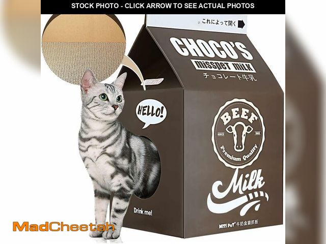 Lot 74-14304860 - FluffyDream Cat Condo Scratcher Post Cardboard, Milk Box Shape Cat Scratching House Bed, Black Color...