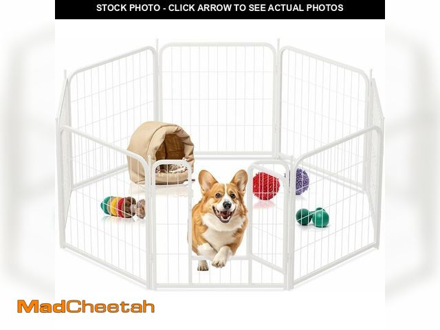 Lot 74-13041257 - Dog Playpen 24 Inch 8 Panels, Heavy Duty Metal Pet Playpen Indoor Outdoor for Camping, Yard, RV, Gar...