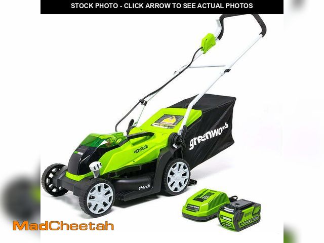 Lot 74-13115903 - Greenworks 40V 14" Cordless Walk-Behind Lawn Mower with 4.0 Ah Battery &amp; Charger, 2508202AZ - US...