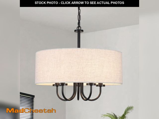 Lot 74-14067764 - 5 Lights Drum Chandelier for Dining Room 19" Modern Farmhouse Black Chandeliers with Shades Round Pe...