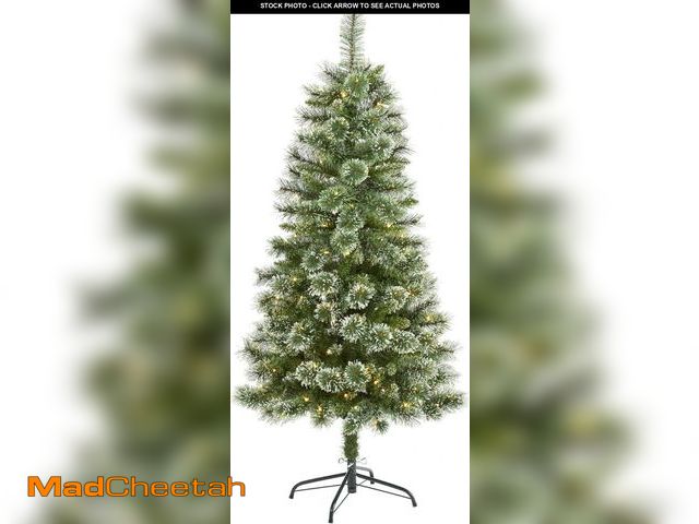 Lot 74-12396849 - Nearly Natural 5ft. Wisconsin Slim Snow Tip Pine Artificial Christmas Tree with 150 Clear LED Lights...