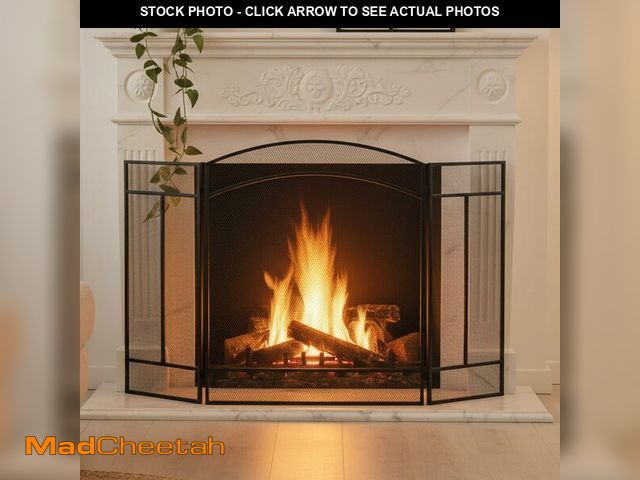 Lot 74-13733684 - DUMOS 48.2" Fireplace Screen 3-Panel Spark Guard, Foldable Wrought Iron Fireplace Cover, 28.7" Heigh...