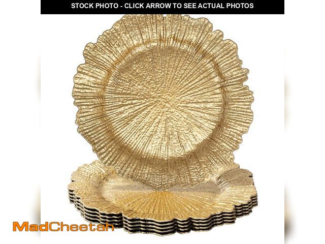 Lot 74-12974963 - MAONAME Round 13" Gold Charger Plates, Set of 6, Reef Plate Chargers for Dinner Plates, Plastic Tabl...