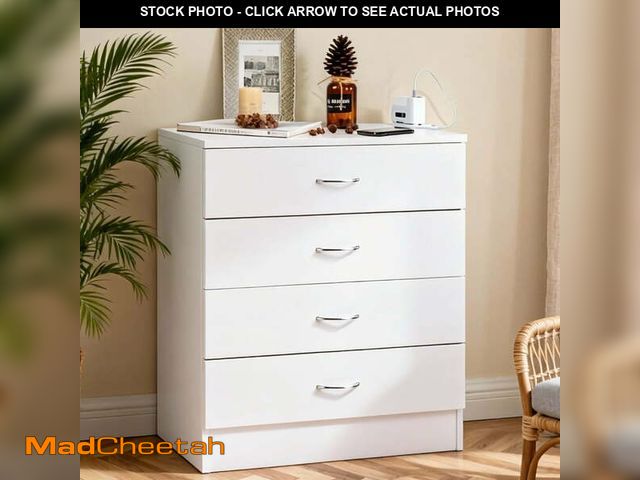 Lot 74-14324473 - UBesGoo Dresser with 2 Power Outlets &amp; 2 USB, Chest of 4 Drawers, Vanity Dresser with Charging S...