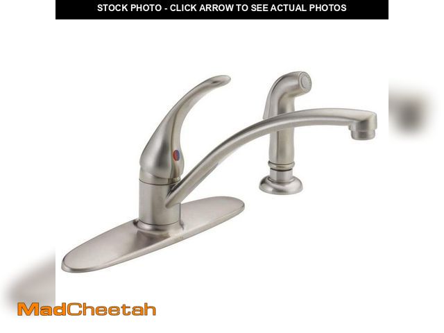 Lot 74-13001565 - Delta Foundations Single-Handle Standard Kitchen Faucet with Side Sprayer in Stainless - UNUSED