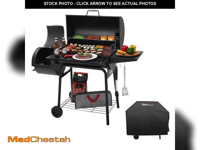 Lot 74-14597149 - Royal Gourmet Charcoal Grill with Offset Smoker and Side Table in Black plus a Cover CC1830SC - UNUS...