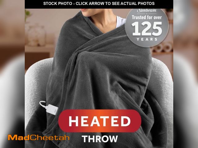 Lot 74-12525834 - Sunbeam Electric Heated Throw Blanket Oversize Grey stone Microplush 4 Heat Settings - UNUSED