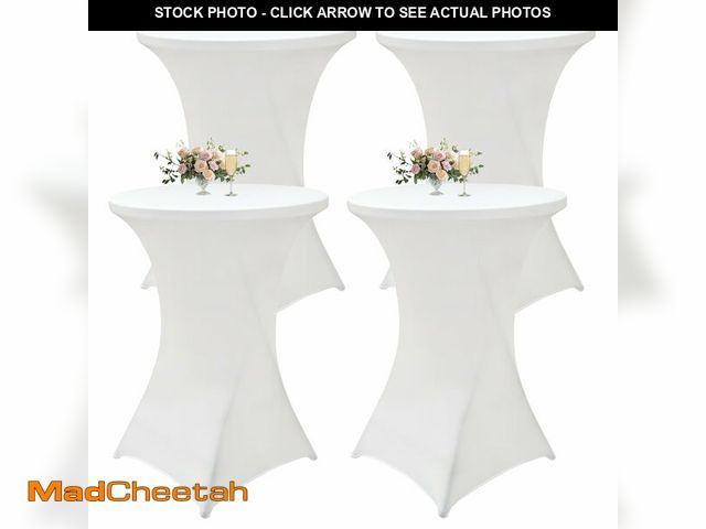 Lot 74-14152722 - Seveups 4Pack White Cocktail Table Cover 32x43 Inch Fitted Stretch Cocktail Tablecloth for Round Tab...