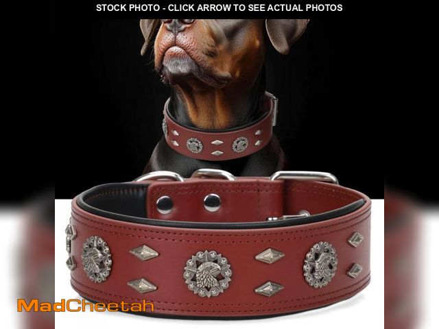Lot 74-12217940 - LOIIHEII Premium Leather Dog Collar for Large Dogs - 2-Inch Wide Adjustable Soft Handmade Heavy Duty...