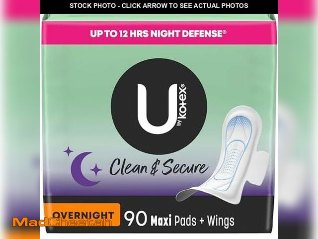 Lot 74-12633401 - U by Kotex Clean &amp; Secure Overnight Maxi Pads with Wings, 90 Count (3 Packs of 30) (Packaging Ma...