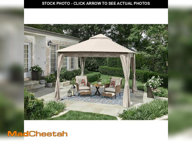 Lot 74-14344219 - (SOME DAMAGE) Hampton Bay Palantine 10.5 ft. x 10.5 ft. Tan Soft Top Gazebo - UNUSED