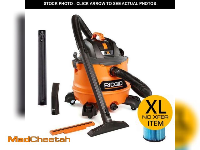 Lot 74-14560811 - RIDGID 14 Gal. 6.0 Peak HP NXT Shop Vacuum Wet Dry Vac with Fine Dust Filter, Locking Hose, Wands an...
