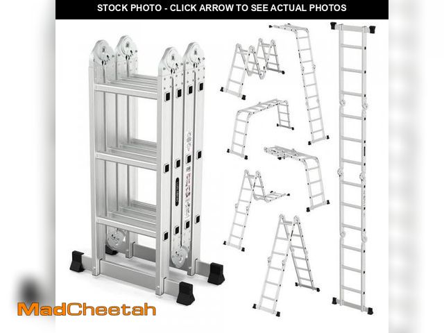 Lot 74-12256514 - Angel Sar 12.5 ft. Reach 330 lb. Aluminium 7-in-1 Folding Ladder, Heavy Duty Combination Multi-Posit...