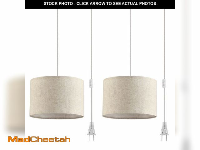 Lot 74-14335412 - IHENGYANLT 2 Pack Plug in Pendant Light, Hanging Light with 15Ft Clear Cord, On/Off Switch, Beige Li...