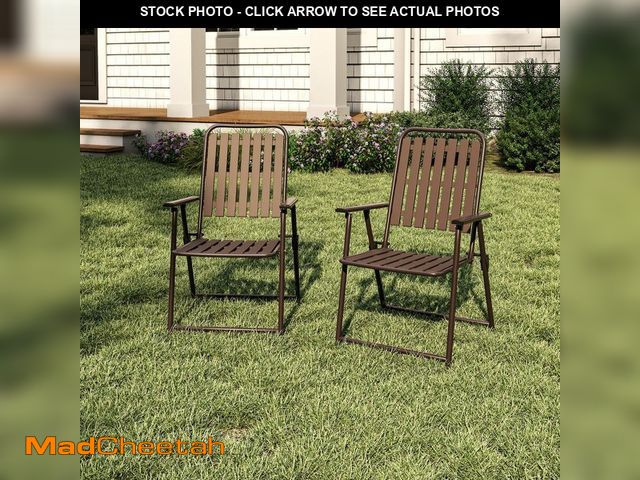 Lot 74-14312668 - Brown 2-Piece Metal Outdoor Lounger Chair, Garden Folding Chair with 350 lbs. Capacity - UNUSED