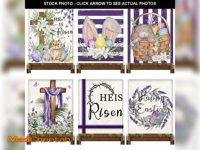 Lot 74-13720346 - TEASIK Easter Chair Covers Set of 6,Purple He is Risen Dining Chair Back Covers,23.6x19.7 Inch Recta...