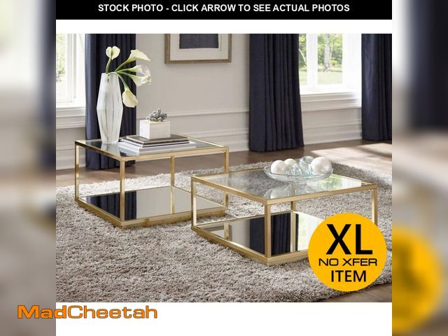 Lot 74-14292472 - Coaster Renee 2-piece 25.5 in. Rose Brass and Clear Square Glass Coffee Table Set - UNUSED