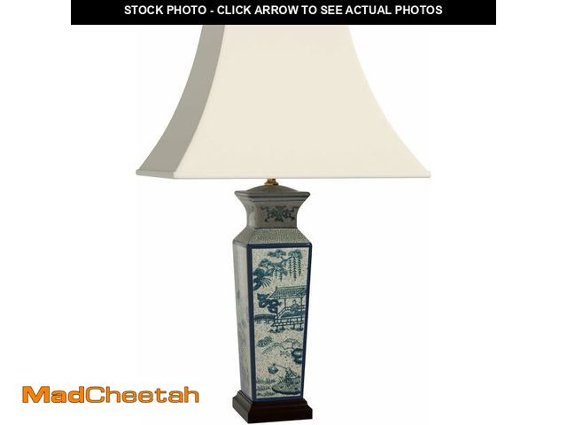 Lot 74-12573992 - Red Lantern 26" Blue Landscape Porcelain Lamp - UNUSED