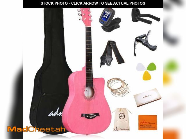 Lot 74-13053983 - ADM 38'' Acoustic Cutaway Guitar for Kids Beginner Kit with Free Lessons, Pink - UNUSED
