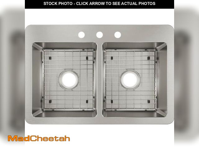 Lot 74-12614202 - Elkay Avenue 33 in. Drop-In/Undermount Double Bowl 18-Gauge Stainless Steel Kitchen Sink w/ Accessor...