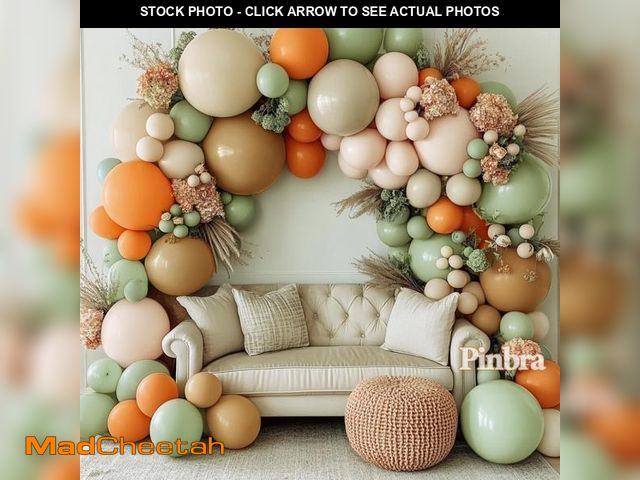 Lot 74-11549177 - Dusty Green Orange Balloon Garland - Double Stuffed Blush Brown Nude Balloon Arch Avocado Green Whit...